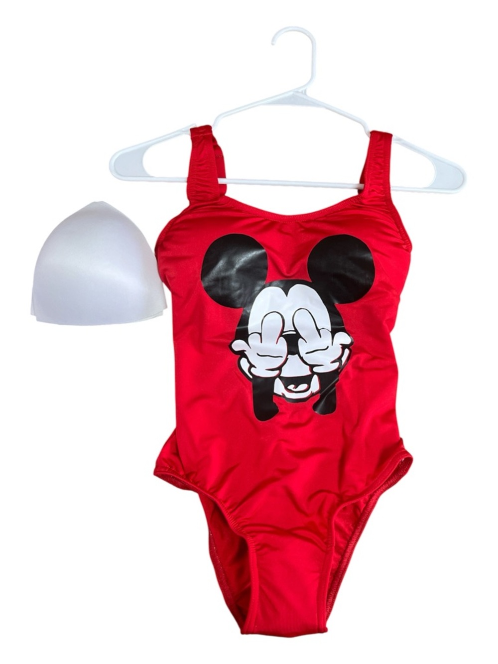 Red Graphic One-Piece Swimsuit with Playful Character Print - Picture 3 of 4